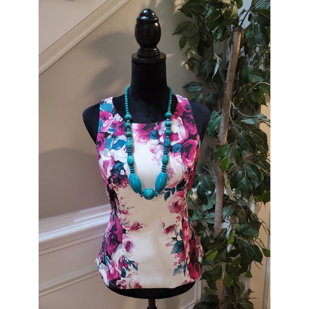 White House Black Market Blouse Women's 4 Multicolor Crew Neck Sleeveless